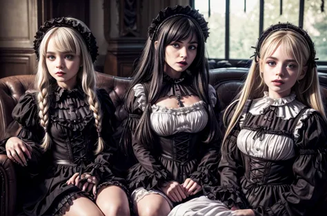 ((​masterpiece、top-quality)), (photo realistic photography:1.4) , (2 gothic lolita:1.5), white elegance, highly detailed frills,...