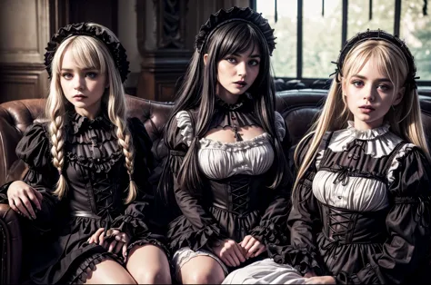 ((​masterpiece、top-quality)), (photo realistic photography:1.4) , (2 gothic lolita:1.5), white elegance, highly detailed frills,...