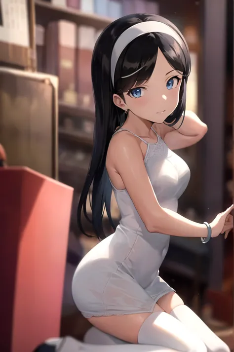 best quality,masterpiece,looking at viewer,absurdres,1girl,
depth of field,kumashiro maya,black hair,hairband,blue eyes,breasts,...