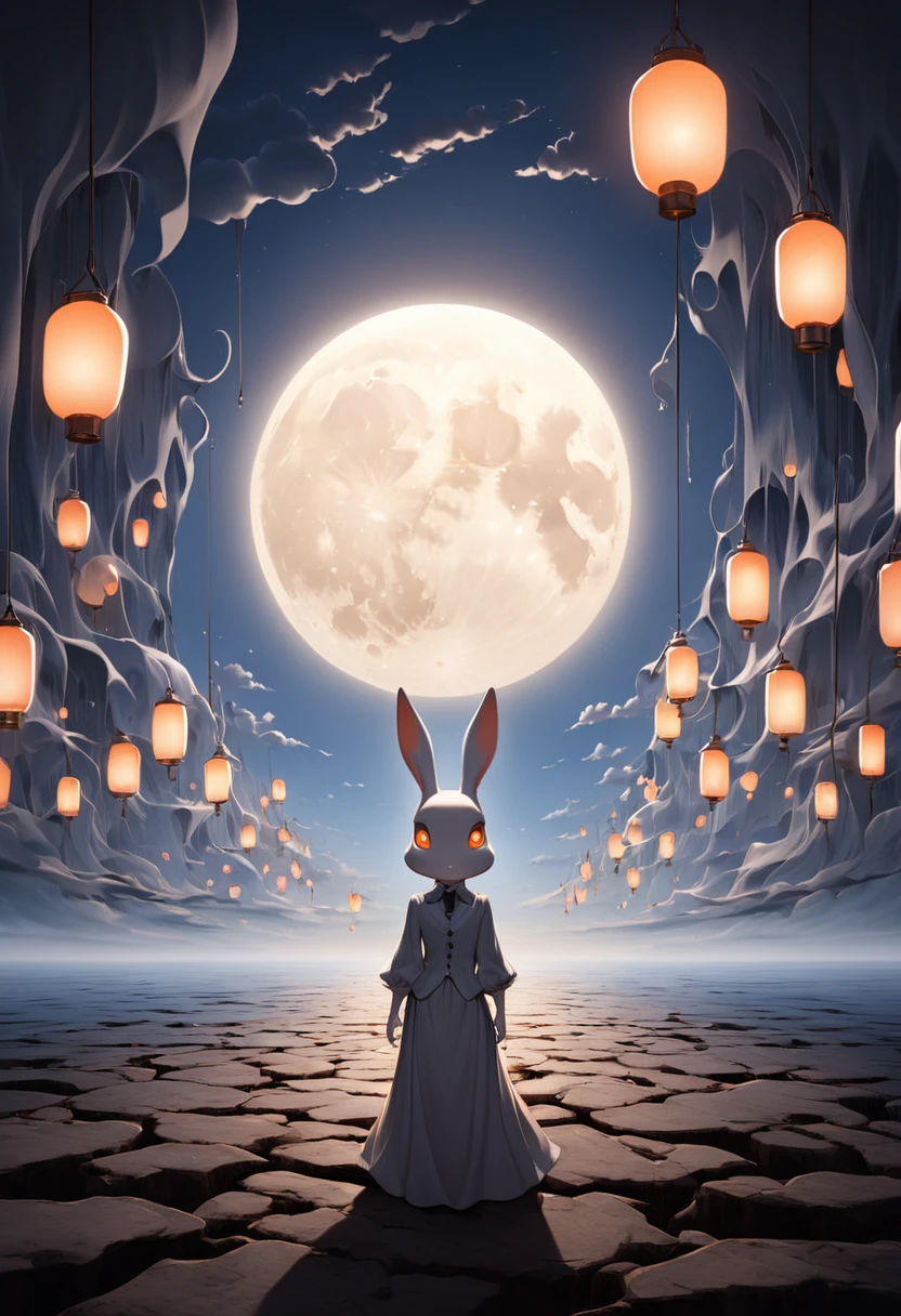 Big full moon moon rabbit lantern glowing surreal