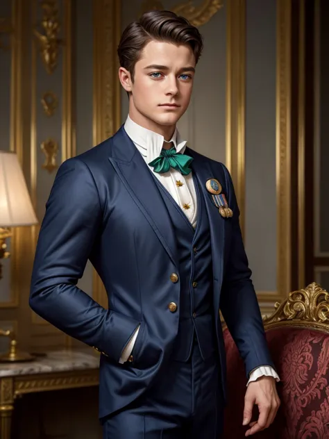 prince in victorian times aged 29 as taron egerton with a.face: he has a sculpted face with defined features, a strong, well-def...