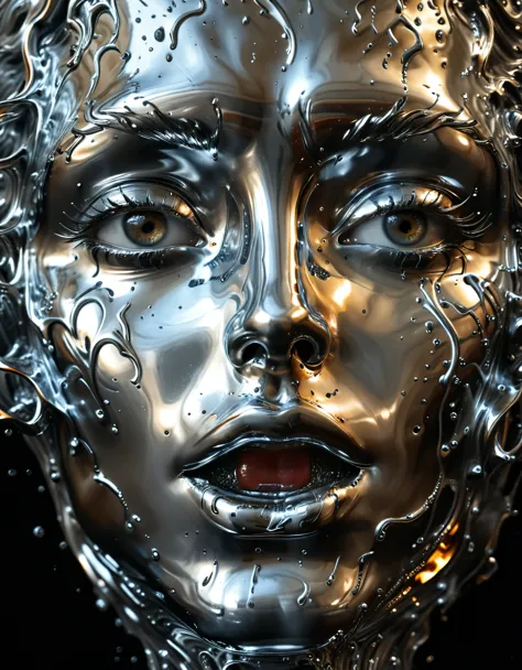 (best quality,4k,8k,highres,masterpiece:1.2),ultra-detailed,(realistic,photorealistic,photo-realistic:1.37),liquid metal face,be...