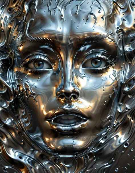 (best quality,4k,8k,highres,masterpiece:1.2),ultra-detailed,(realistic,photorealistic,photo-realistic:1.37),liquid metal face,be...