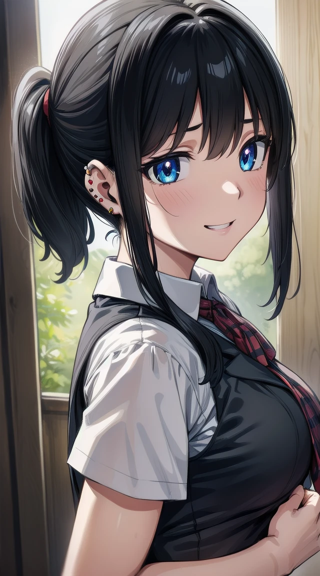 1girl,
BREAK ((schoolblazer uniform:1.1))
BREAK ((Cherubic face, round cheeks, piercing eyes, bouncy black ponytail,  frame, wide hips, eager smile:1.0))
BREAK indoors,
BREAK looking at viewer, 
BREAK (masterpiece:1.2), best quality, high resolution, unity 8k wallpaper, (illustration:0.8), (beautiful detailed eyes:1.6), extremely detailed face, perfect lighting, extremely detailed CG, (perfect hands, perfect anatomy),