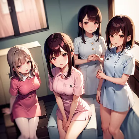 akagimio, brown hair, brown eyes, nurse, nurse cap, pink dress, short sleeves, white panty, akagi mio-boku to nurse no kenshuu n...