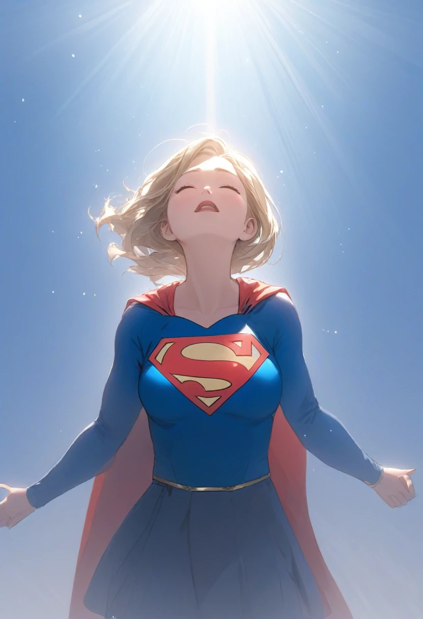 (masterpiece,Highest quality,Ultra_detailed,High resolution,Absurd:1.2), Supergirlofコスチューム, 水of中にいる女of子で、Eyes closed,Supergirl,depth_of_Field,(長さ neck looking up:1.2),bubble,(Raise your hand:1.2),   Complementary Color,Bright Eyes,Strong Rim Light,High resolution