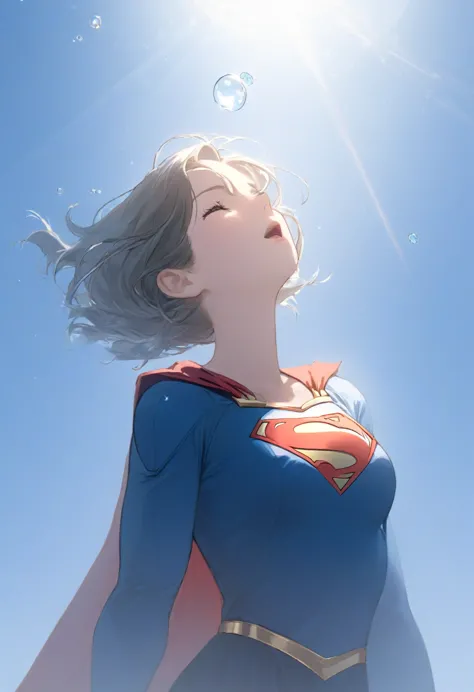 (masterpiece,highest quality,ultra_detailed,high resolution,absurd:1.2), supergirlofコスチューム, 水of中にいる女of子で、eyes closed,supergirl,d...