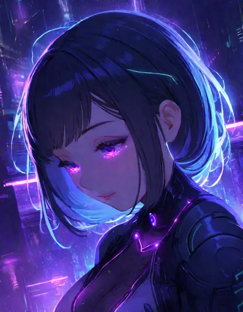 close face anime girl in cyberpunk universe 4k hd ultra grapics neon lighst ambiants look at me close-up face hd eyes cyberpunk ...