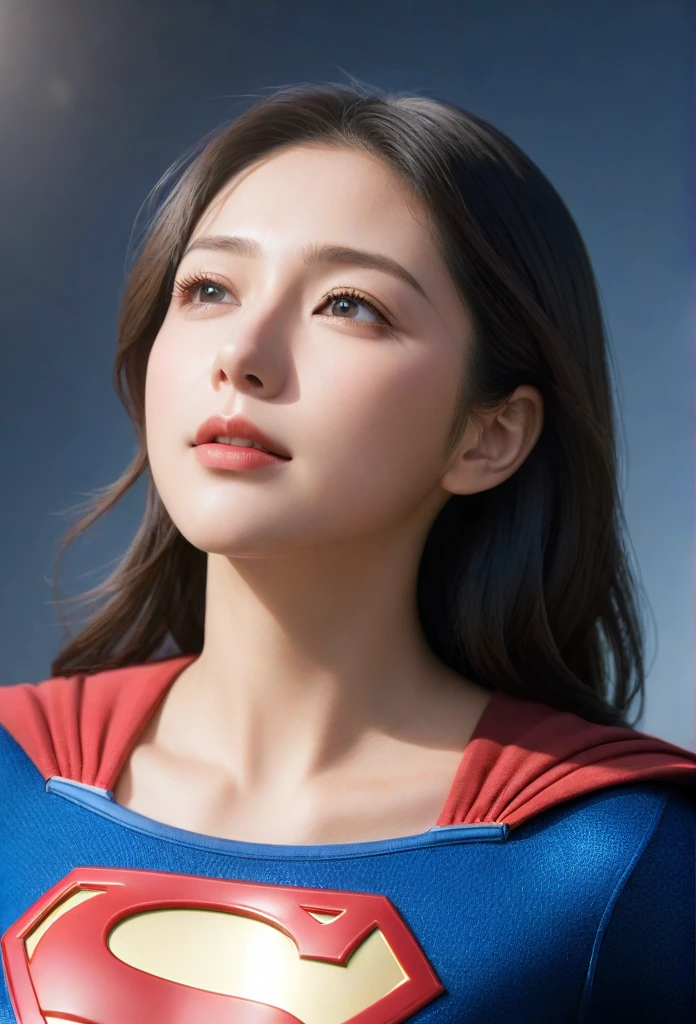 (masterpiece,Highest quality,Ultra_detailed,High resolution,Absurd:1.2), Supergirlofコスチューム, 水of中にいる女of子で、Eyes closed,Supergirl,depth_of_Field,(長さ neck looking up:1.2),bubble,(Raise your hand:1.2),   Complementary Color,Bright Eyes,Strong Rim Light,High resolution