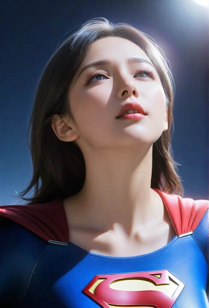 (masterpiece,Highest quality,Ultra_detailed,High resolution,Absurd:1.2), Supergirlofコスチューム, 水of中にいる女of子で、Eyes closed,Supergirl,depth_of_Field,(長さ neck looking up:1.2),bubble,(Raise your hand:1.2),   Complementary Color,Bright Eyes,Strong Rim Light,High resolution