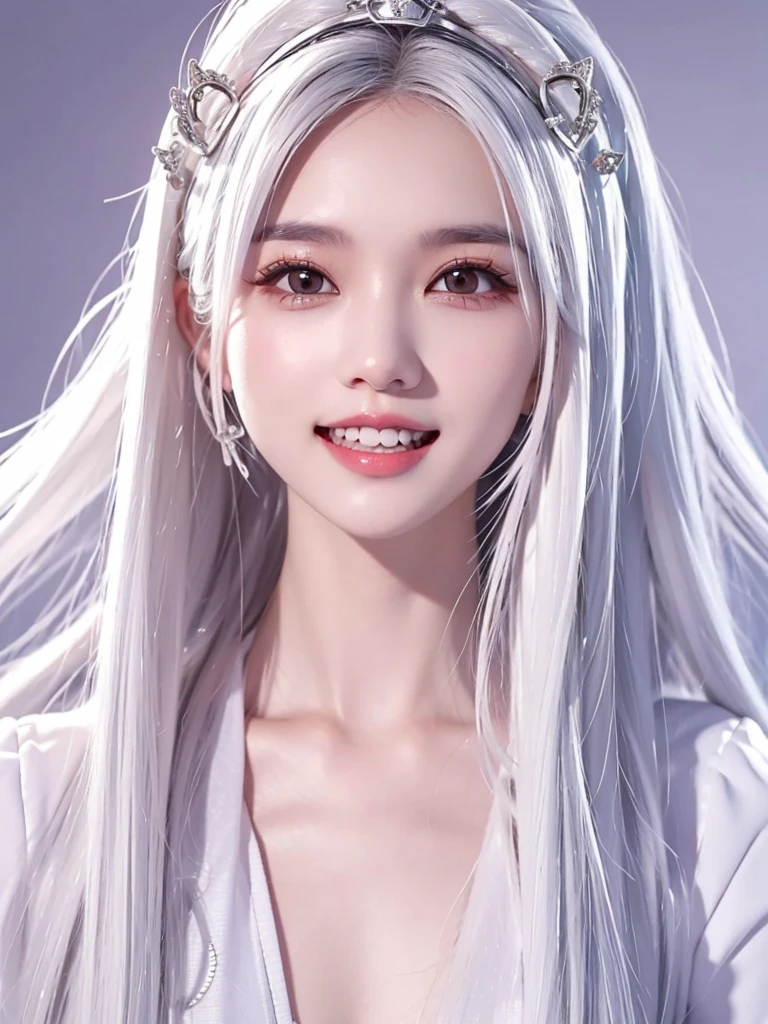 One girl, Long Hair、White Hair、Silver Hair．jagged teeth．
Princess Teresa，White skin