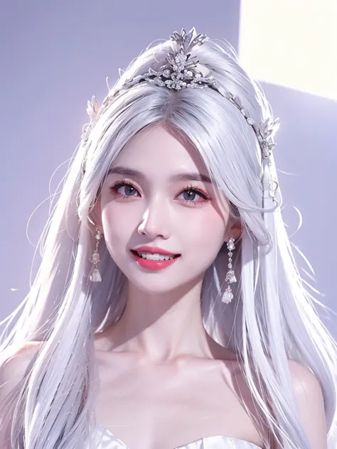 one girl, long hair、white hair、silver hair．jagged teeth．
princess teresa，white skin