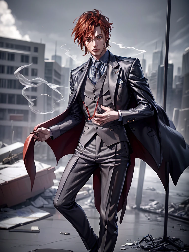 arafed image of a man in a suit smoking a cigarette, digital art by Peter Lindbergh, tumblr, fine art, vman magazine, vogue italy, official jil sander editorial, masculine appeal high fashion, davide sorrenti, for gq, vogue italia, photographic style of avedon, masculine pose (((Red Hair)))