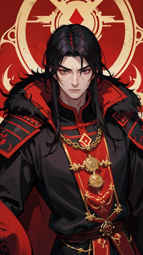 vampyre. cao cao. stark. youngh. naughty man. brawny. . stately. dark black eyes. black hair with red details. dual color hair. ...