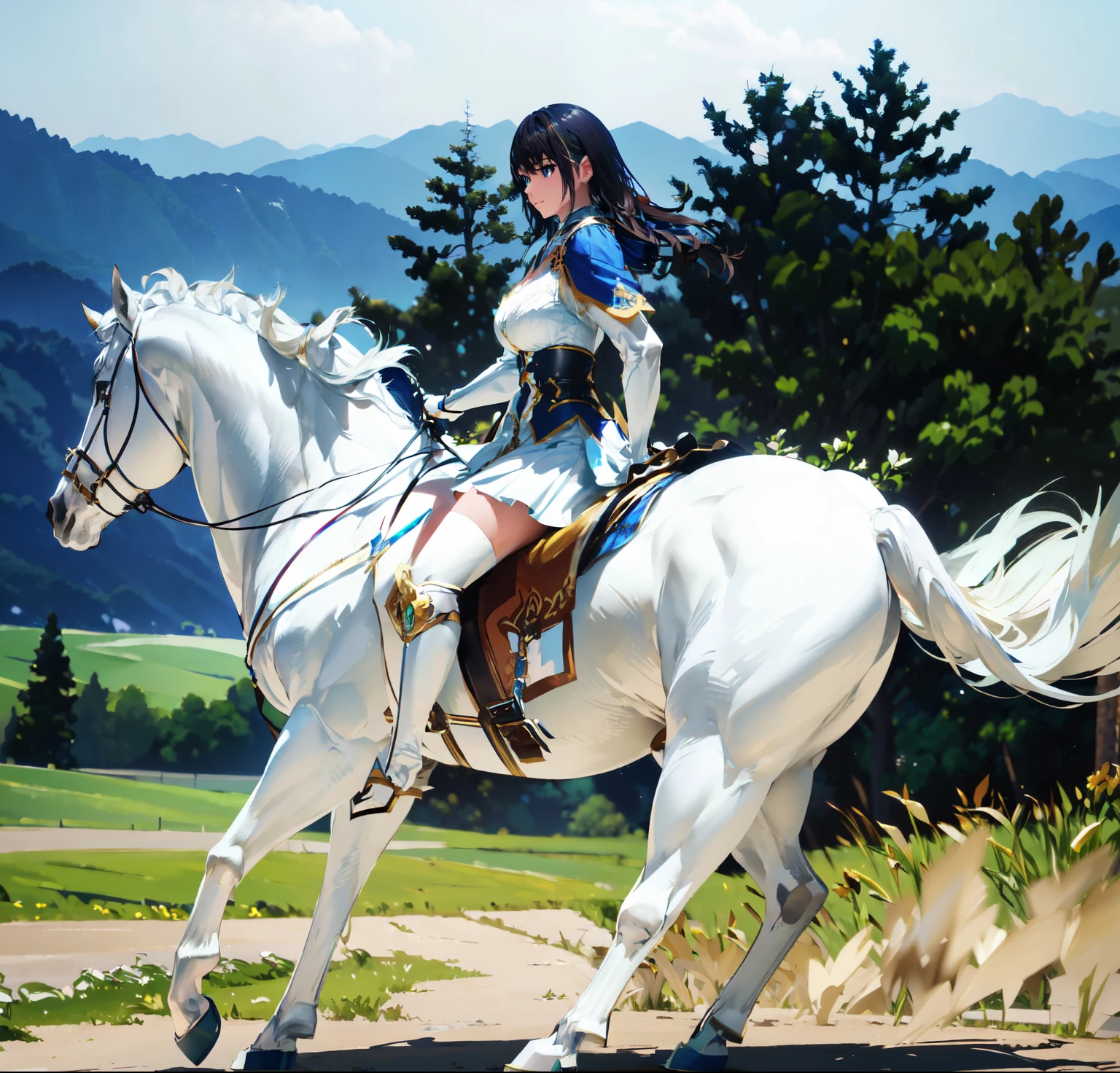 a beautiful majestic white horse running gracefully through a lush green field, 1horse, detailed horse anatomy, detailed horse muscles, dynamic motion blur, cinematic lighting, dramatic cloudy sky, golden hour, stunning landscape, vibrant colors, photorealistic, (best quality,4k,8k,highres,masterpiece:1.2),ultra-detailed,(realistic,photorealistic,photo-realistic:1.37)