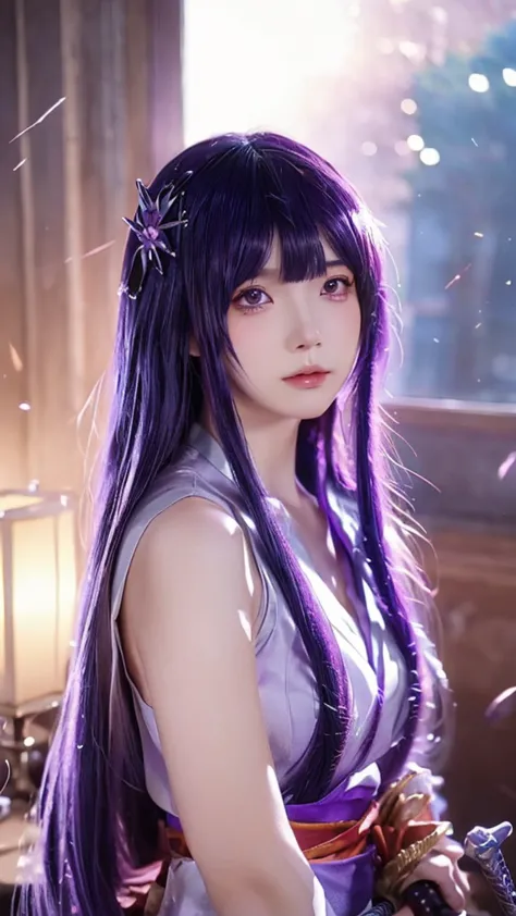 anime girl with purple hair and a sword in her hand, 2. 5 d cgi anime fantasy artwork, detailed digital anime art, beautiful fan...