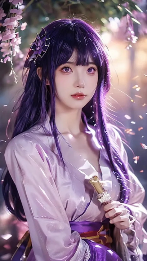 anime girl with purple hair and a sword in her hand, 2. 5 d cgi anime fantasy artwork, detailed digital anime art, beautiful fan...