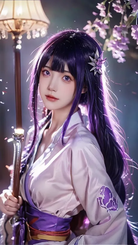 anime girl with purple hair and a sword in her hand, 2. 5 d cgi anime fantasy artwork, detailed digital anime art, beautiful fan...