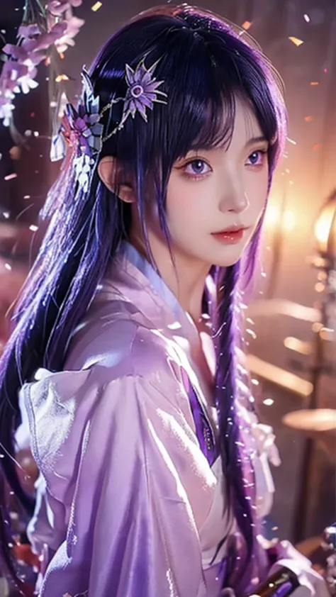 anime girl with purple hair and a sword in her hand, 2. 5 d cgi anime fantasy artwork, detailed digital anime art, beautiful fan...