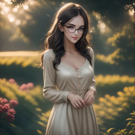 wear glasses，gold frame round glasses, wavy hair、very cute face、long hair、long hair、soft light,sparkling eyes，purple eyes、captiv...