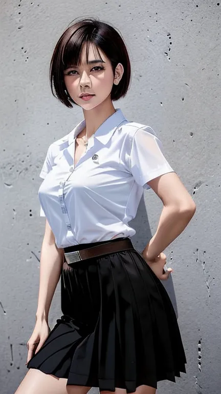 pretty thai woman short hair  , tomboy , (8k, best quality, masterpiece, ultra highres:1.2) photo of pretty thai woman beautiful...