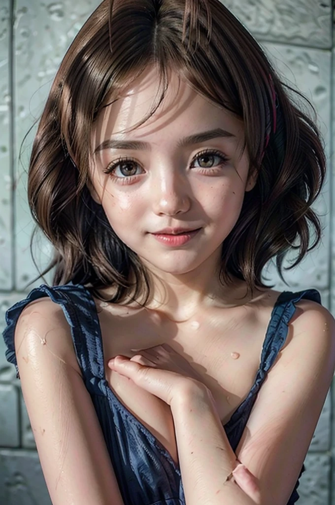 cute adorable girl, smiling, hyper-realistic, detailed face, beautiful eyes, detailed lips, long eyelashes, gorgeous skin, amazing body, dynamic pose, natural lighting, golden hour, vibrant colors, masterpiece, high quality, 8k, ultra-detailed, photorealistic, wet panties, black dress, white pantsu