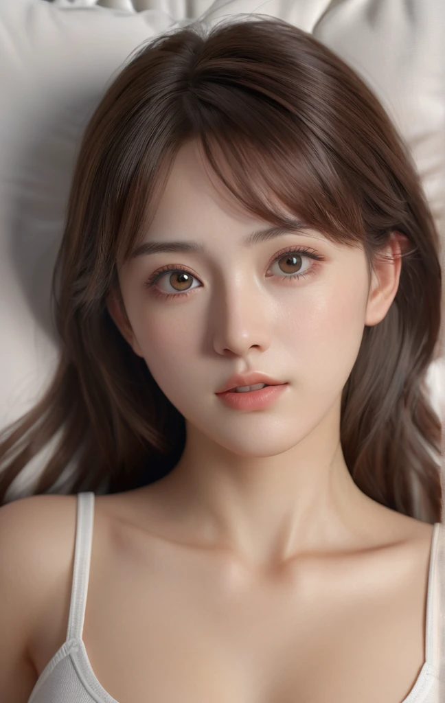 Highest quality, 8K, 32K, masterpiece, (nfu-fu:1.2), cute Japanese women photos, large and ample chest, brown hair, surface focus, top-down view, viewer's gaze x4, (8K, RAW photo, highest quality, masterpiece:1.2), (realistic, photorealistic:1.37). Elements: 1 girl, cuteness, professional lighting, photon mapping, physically-based rendering, gradient brunette hair, handsome yet girly impression. Excellent image quality, high resolution 1080p, (beautiful face), (detailed facial depiction), (detailed hand description), (masseter area), (detailed CG). Features: Extreme light and shadow, rich details, (exquisite features), (best image quality), (detailed eyes), delicate collarbones. Various poses.