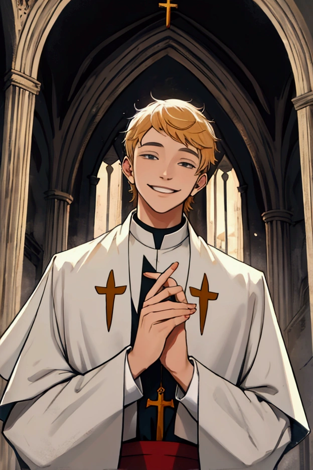 A young priest smiling 