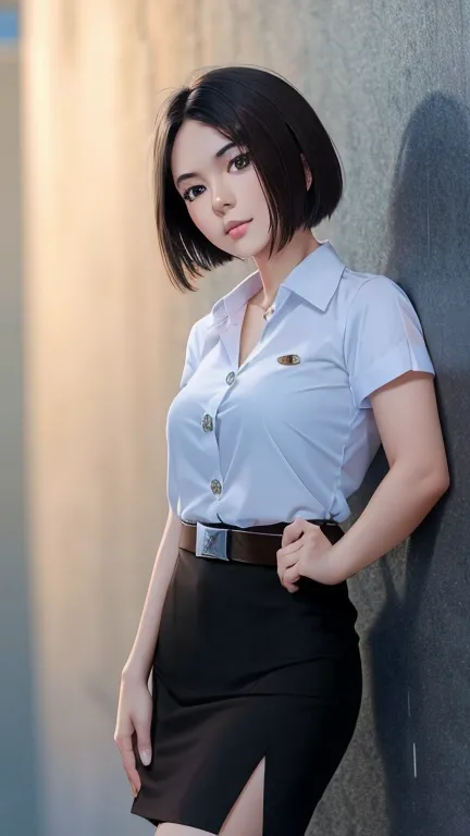 pretty thai woman short hair  , (8k, best quality, masterpiece, ultra highres:1.2) photo of pretty thai woman beautiful, beautif...