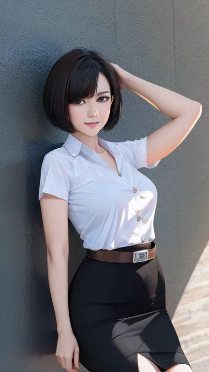 pretty thai woman short hair  , (8k, best quality, masterpiece, ultra highres:1.2) photo of pretty thai woman beautiful, beautif...