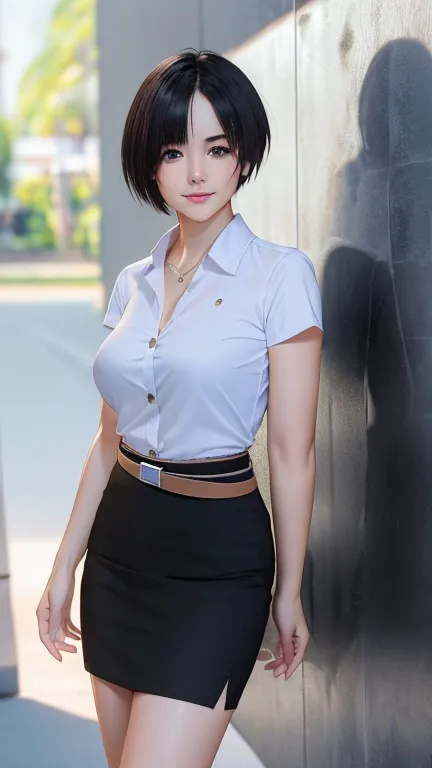 pretty thai woman short hair  , (8k, best quality, masterpiece, ultra highres:1.2) photo of pretty thai woman beautiful, beautif...