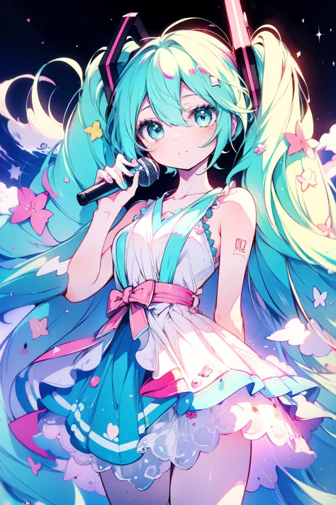 hatsune miku, candy dream, colorful world, lovely, pastel, like, sing🎤, enjoy, best quality, masterpiece