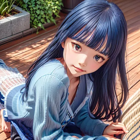 anime girl with blue hair and black pants sitting on the ground, seductive anime girl, anime cute art style, smooth anime cg art...