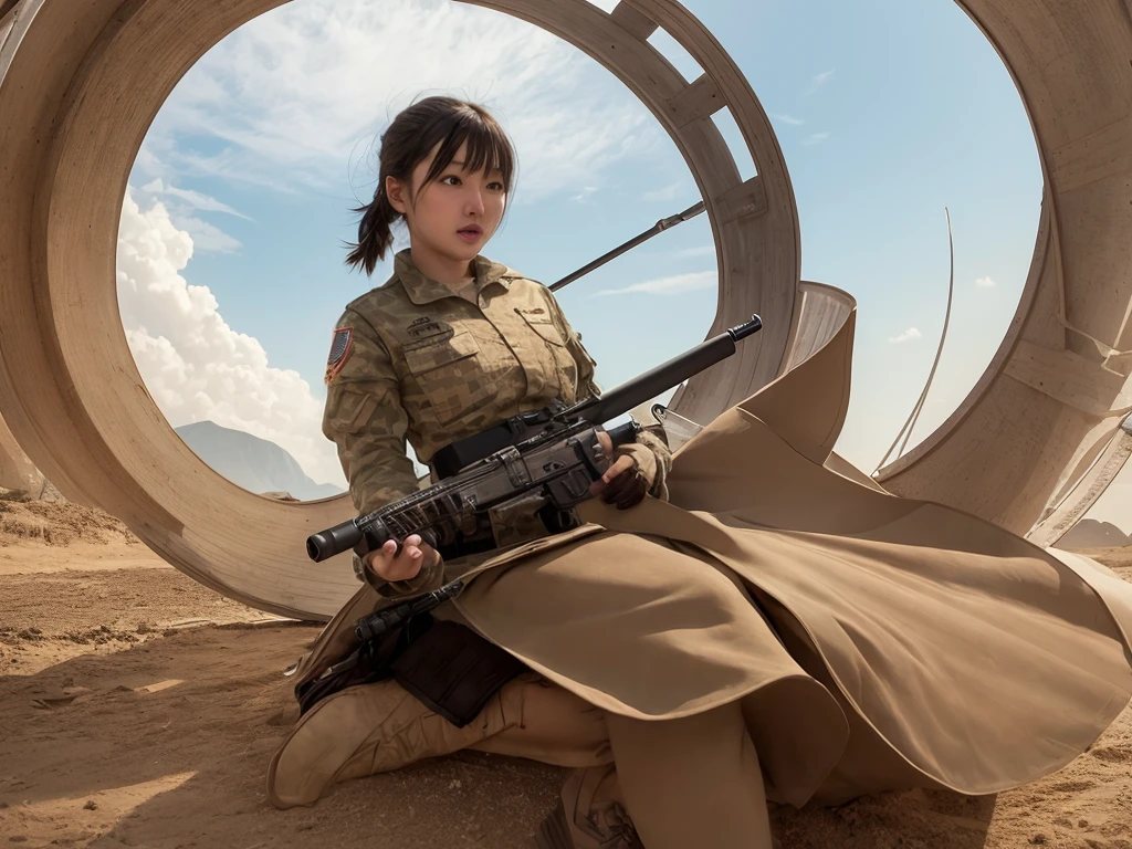 360-degree rotating full-view full-body clear high-definition full-view scene:A female soldier wearing a Chinese People&#39;s Liberation Army Type 98 tights, white military gloves on her hands, and black military boots on her feet