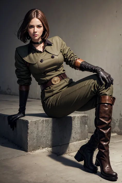 whipms, gloves, uniform, military, military uniform, belt, choker, pants, whip, half body, (best image quality,highest quality,h...