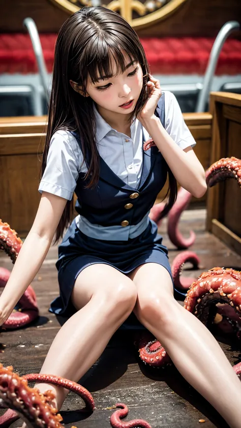 woman attacked by monster tentacles、kissing face、highest quality, masterpiece, ultra-high resolution, (realistic:1.4), ) raw pho...