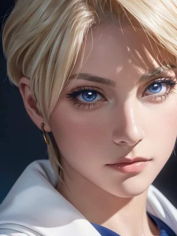 Sailor Uranus, a beautiful young face, Realistic Face, a beautiful teenage boy, portrait, beautiful detailed eyes, beautiful detailed lips, extremely detailed eyes and face, long eyelashes, intricate details, Perfect facial details, delicate features, blond hair, medium short hair, ethereal, mesmerizing, elegant, photorealistic, 8k, high resolution, masterpiece, dynamic lighting, vivid colors, cinematic composition, dramatic atmosphere