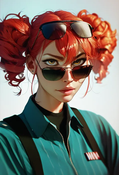 kasane teto, red hair, tactical millitary outfit, aviator sunglasses