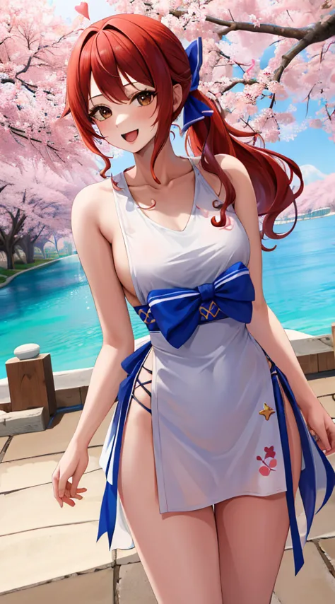 ​masterpiece, best quality, highres, nami (a piece), long hair, red hair, low ponytail, hairbow, blue ribbon, brown eyes, collar...