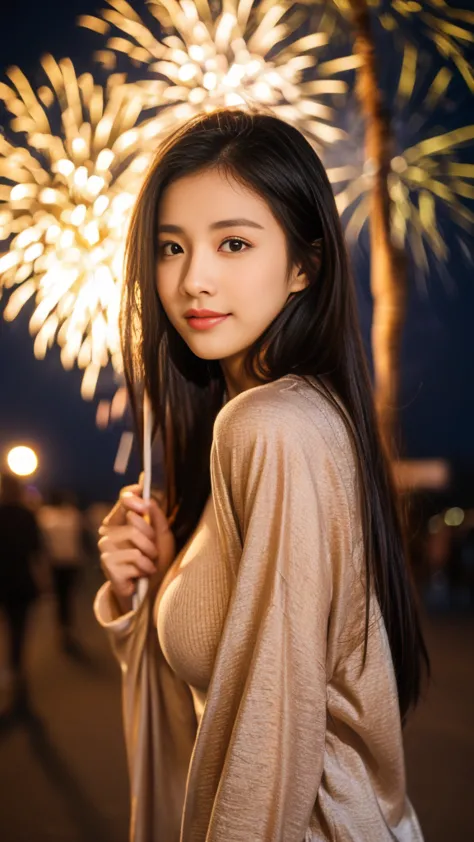 high resolution、japanese women、beauty、cute、brown long hair hairstyle、small face、beautiful skin、large breasts、reality stick、night...