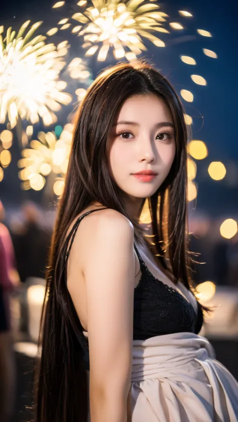 high resolution、japanese women、beauty、cute、brown long hair hairstyle、small face、beautiful skin、large breasts、reality stick、night...