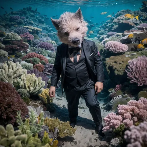 zhubajie, 1boy，in black suit，under the sea