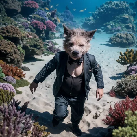 zhubajie, 1boy，in black suit，under the sea