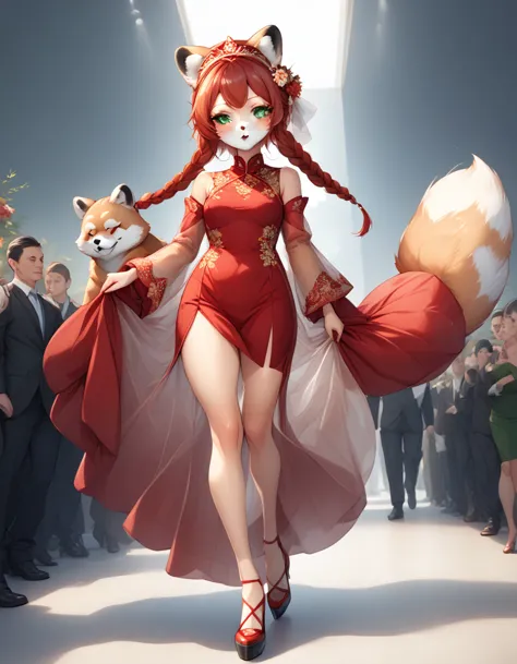 solo, score_9, score_8_up, score_7_up, kemono style, kimiko, an anthro furry red panda girl, red furry body, red panda tail, , b...