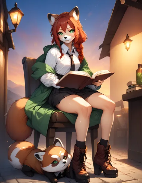 solo, score_9, score_8_up, score_7_up, kemono style, kimiko, an anthro furry red panda girl, red furry body, red panda tail, , b...