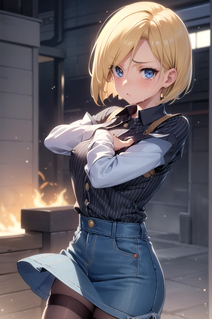 Android 18, Android 18, blonde, blue eyes, eyelash, hoop noリング, short hair, noリング, break belt, Black legwear, black shirt, breast pocket, Cleavage, clavicle, denim, denim skirt, high-waist skirt, jewelry, Long sleeve, pocket, shirt, shirt tucked in, skirt, Striped, Striped sleeves, Waistcoat,, break outdoors, city, null, cloud, sun, break looking at viewer, (Cowboy Shot:1.5), break (masterpiece:1.2), 最high quality, High resolution, unity 8k wallpaper, (shape:0.8), (Beautiful attention to detail:1.6), Very detailedな顔, Perfect lighting, Very detailedなCG, (Perfect hands, Perfect Anatomy),1 girl, Shocked, break perfect face, Performance豊かな目,Open your mouth, Outstretched arms,(Perfect hands),(Perfect Anatomy),(masterpiece),(最high quality),shy、パンツappear（white）, Outdoor,clothing（Tear with a knife）good(white,Race）Large Breasts, naked,cover your chest with your hands,Nipples（appear）,Performance（blush,tears,cry）Looking into the camera,Place your hand on your chest,Conversation bubble characters「absolute、no」Nipples,one person&#39;s女の子, Glowing Skin, 最high quality, (Game CG:1.4), Browsing Caution, Beautiful face and eyes in every detail,big 、Tiny Lingerie, strict, big ample breasts、((最high quality)), (Very detailed), (Very detailed CG 統合 8k 壁紙), Very detailed, High resolutionのRAWカラー写真, Professional photography,From below, (((whiteいRaceのパンティー)))、I can see your face、(((残念そうなPerformance))),(((Embarrassed face)))、(((Are crying)))、(((苦悩のPerformance)))、Glare, anger、(((彼女のwhiteいパンティが透けてappear)))、((whiteい下着の柄))、Dancing、((((She is embarrassed that the audience saw her underwear..))))、 (((She forgot to put on her underwear、I completely saw it.)))、Dancing, (((The audience was delighted to see her panties))), (((A crowd of spectators point their cameras at her panties))), ((Nipplesがappear))、Full Shot、(((彼女のskirtはめくられ))),(to be born, 最high quality, masterpiece:1.5), (Realistic, Intricate details:1.2), 超High resolution, (high quality, High resolution, Finer details), alone, Curvy Women, blush, Sweat, Oily skin, Shallow depth of field,(masterpiece、最high quality、High resolution、unity 8k wallpaper、Very detailedCG:1)、(Raise your consciousness:1.0)、one person&#39;s、最high quality、8Kmasterpiece、((software)), ((plural)), (1 female, Beautiful detailed woman, Female police officer),( Wine red hair),(short hair),whiteくて薄い,(黒い革のマイクロミニskirt), ((恥ずかしがり屋のPerformanceで:1.5)), Huge breasts, 硬いNipples, Tight waist, Thick thighs, 超ミニskirt, ((Black Pantyhose)), (((I&#39;skirtを上げてパンストを見せます))), ((Spread your legs)), (Please open your legs),, Looking down,((skirtリフト)),(((大胆にskirtをめくる)))（（（（Nipplesを参照するで摘まむ、Nipplesをひっぱる、Nipplesをひねる））））