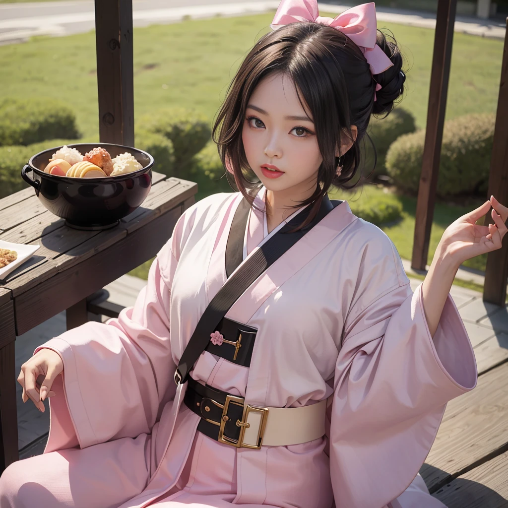 ​masterpiece, highest quality, High resolution, Venus 1, a girl, alone, Tsuko Kamato, bamboo, gag, balck hair (brown), checked belt, gag, gag, Gradient balck hair, balck hair Ribbon, Haori, japanese clothes, very short kimono, Long balck hair, looking up at the audience, Multicolored balck hair, pink eyes, Very short pink kimono, Pink Ribbon, Ribbon, alone, (((​masterpiece)), crowd, meeting, oni&#39;is sweet, wenn oni ihre Wangen aufbläst,  anger, eyes wide open, very wide hips, The thighs are very thick、naked、全naked、Erotic style、oni sind ausgesetzt