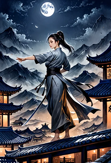 (((best quality))),(((ultra detailed))),(((masterpiece))),illustration,1man,1woman,swordsman,woman warrior,traditional chinese c...