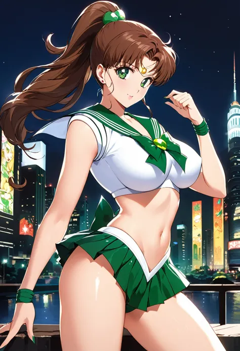 masterpiece, highest quality, high resolution, ((sailor jupiter)),1990s \(style\),、(e-cup beautiful breasts)、tall、hosomi、sexy、an...