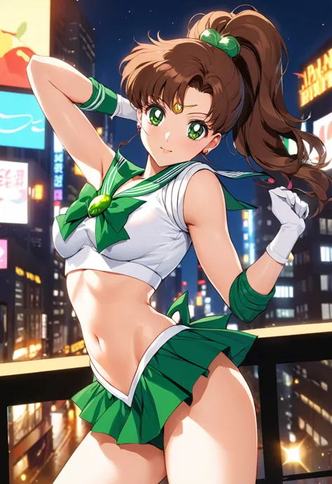 masterpiece, highest quality, high resolution, ((sailor jupiter)),1990s \(style\),、(e-cup beautiful breasts)、tall、hosomi、sexy、an...